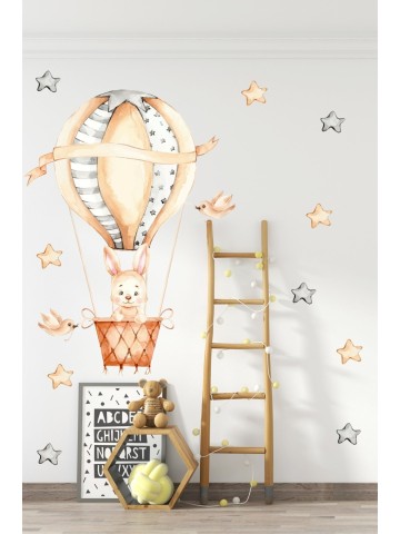 Soft Uçan Balon Tavşan Ve Yıldızlar Çocuk Odası Duvar Sticker